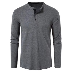 T-shirt décontracté pour homme, coupe régulière, manches longues raglan, en tissu gaufré, 100% coton, qualité supérieure, tailles européennes et américaines, idéal pour l'extérieur, fabriqué en Chine. - Product Image 5