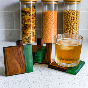 แผ่นรองแก้วไม้วอลนัททรงสี่เหลี่ยม เหมาะสำหรับป้องกันพื้นผิวโต๊ะ - ตกแต่งโต๊ะกาแฟและวางชาผลไม้ของคุณให้สวยงามยิ่งขึ้น - Product Image 2