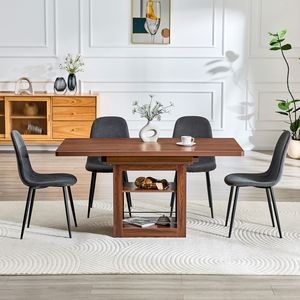 Set Tavolo da Pranzo Espandibile 59-71 Pollici con 4 Sedie in Lino Cotone Grigio Scuro, Tavolo Estraibile in MDF e Sedie Abbinate per Sala da Pranzo - Product Image 2