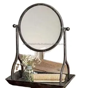 블랙 캐스트 독특한 식기 메이크업 거울 뷰티 응접실 장식 화장대 거울 블랙 메탈 프레임 메이크업 룸 수조 거울