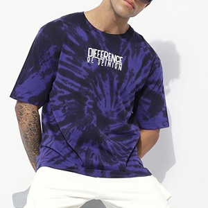 เสื้อยืดคอกลมสีม่วงลายตัวอักษรแบบไทไดคุณภาพสูงสำหรับผู้ชาย ขายส่ง ผ้าฝ้าย 100% ทรงโอเวอร์ไซส์ สไตล์สตรีทแวร์ - Product Image 6