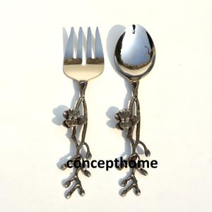 Juego de Cubiertos para Ensalada de Acero Inoxidable con Diseño Floral y Mango Plateado, Acabado Espejo, Apto para Lavavajillas, Ideal para Bodas, Fiestas y Festivales - Product Image 3