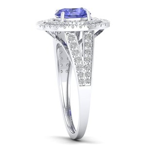 Bague solitaire pour femme REYES OEM ODM, bijoux de créateur sur mesure, luxe, or massif 14K 18K, pierre précieuse tanzanite avec diamant. - Product Image 3
