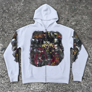 Hooded <b>Zipper</b> <b>Sweatshirt</b> with Front Print and Sleeve Design Unisex Casual Autumn Wear Knitted 100% Cotton Oversized Eco-Friendly - Product Image 2