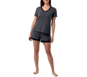 Conjuntos de Ropa para Mujer, Top con Cuello en V, Conjunto de Dos Piezas con Pantalones Cortos, Conjunto de Dos Piezas Personalizado de Verano, Liso, con Conjuntos para Mujer - Product Image 1