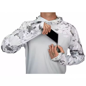 Sudadera con Capucha de Pesca para Hombre, Manga Larga, Protección UV UPF 50, Estampado de Camuflaje, Cierre Frontal con Cremallera, Logotipo, Secado Rápido, Anti-UV - Product Image 1