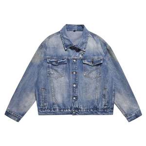 Distressed Wash Denim <b>Jackets</b> Designed For Vintage Streetwear Looks - Product Image 2