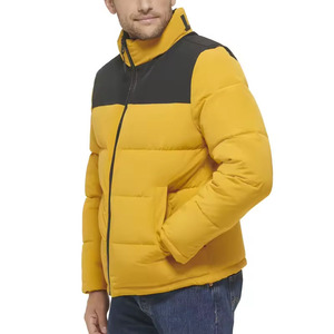 Bold Men's Yellow Color Block Puffer <b>Jacket</b> Stand Collar Bubble Coat Thick Warm winter style top quality made bubble <b>jackets</b> - Product Image 5