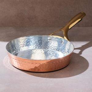 Poêle à frire artisanale en cuivre avec poignée en laiton, finition martelée pour la cuisson et le service, ustensile de cuisine traditionnel artisanal - Product Image 3