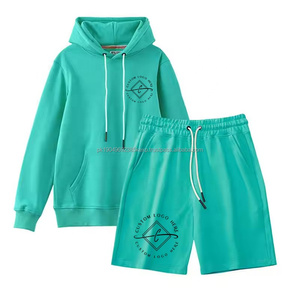 Sudadera con capucha y pantalones cortos personalizados para hombre, conjuntos de sudaderas Unisex, Impresión de logotipo personalizado, bordado, estilo informal, algodón y poliéster - Product Image 4