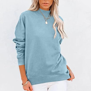 Nouvel Arrivage – Sweat-shirt en Coton Confortable et Décontracté pour Femme, Col Rond, Manches Longues, Épaules Tombantes, Couleur Unie, Style Luxe - Product Image 2