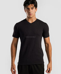 T-shirt de sport pour homme, design unique, 100% coton respirant, coupe ajustée, col en V, manches courtes, effet délavé, logo personnalisé, prix bas, meilleur MOQ - Product Image 1