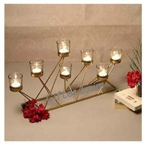 7-Arm Gold Geometric Votive Candle Holder - Modern Metal Tealight <b>Candelabra</b> for Dining Table Centerpiece, Wedding Decor, and Li - Product Image 1