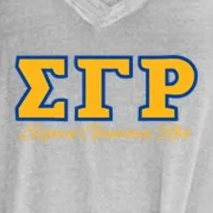 Camiseta Blanca de Manga Corta con Cuello en V para Mujer, con Gráfico de Letras Griegas Bordadas en Amarillo y Azul, Estilo Casual - Product Image 2