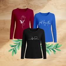 Camiseta de algodón de primera calidad con estampado de manga larga para mujer, ajustada, suave, transpirable, ropa de verano a la moda para mujer - Product Image 4