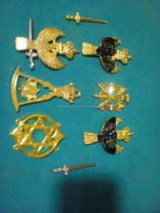 Handcrafted Masonic Regalia Bullion Wire Embroidery Gold & Silver Metal <b>Pin</b> <b>Badges</b> with Square Pattern and Safety <b>Pin</b> Attachment - Product Image 1