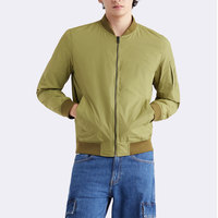 Blouson bomber vert olive pour homme, fermeture éclair, col montant, coupe-vent décontracté en polyester, vêtement d'extérieur pour l'automne