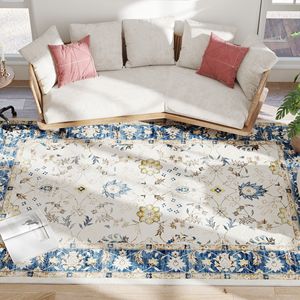 Tappeto Lavabile in Lavatrice 8x10 con Stampa Floreale Boho, Antiscivolo, Blu, per Soggiorno, Camera da Letto e Sala da Pranzo - Product Image 1