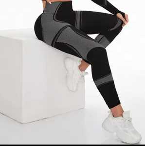 High Waist Full Length Geometric Print <b>Knitted</b> <b>Leggings</b> Sporty Women's All Seasons Compression Spandex Polyester - Product Image 3