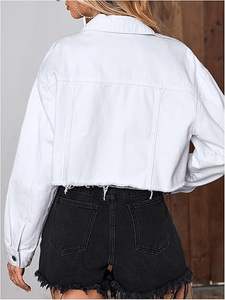 Veste en jean pour femme, hiver, unie, avec logo, respirante, tricotée, à ourlet brut, manches longues, boutonnée, avec poches, coupe classique - Product Image 3