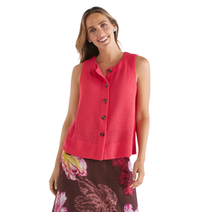 Camiseta sin mangas con botones texturizados para mujer, blusa informal de verano, holgada, transpirable, de punto, a la moda - Product Image 3