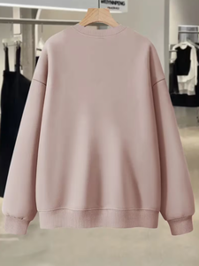 Sudadera Oversize de Cuello Redondo para Mujer, Hombro Caído, Manga Larga, Estampado de Dibujos Animados, Algodón Tejido, 180g, con Letras, para San Valentín - Product Image 3