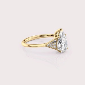 IGI Certified Pear Cut Lab Grown Diamond Engagement <b>Ring</b> 14K White / Rose & Yellow Gold Pavé Side Stone Bridal <b>Ring</b> - Product Image 2
