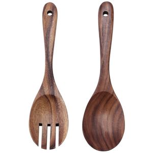 Hot Selling Eco-Friendly Wooden <b>Salad</b> Server Bark Handle Custom Logo Dishwasher Safe American Style <b>Salad</b> <b>Tools</b> Spoon Fork - Product Image 4