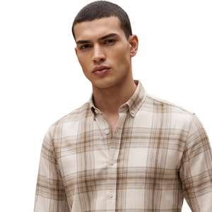 Beige Brown Plaid Men Flannel Shirt Long Sleeve Button Down Checkered Casual Shirt Soft <b>Brushed</b> Fabric <b>Outdoor</b> Streetwear - Product Image 4