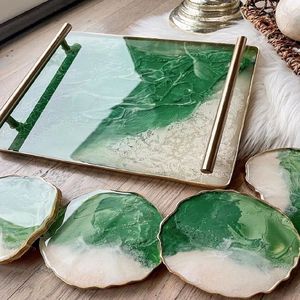 Bandeja Rectangular Decorativa de Resina Estilo Moderno Costero con Asas, Diseño de Olas del Océano, Arena, Estrellas de Mar y Conchas Marinas - Product Image 6