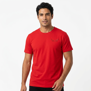 Red Men's Oversized Short <b>Sleeve</b> T-Shirt With Embroidered Logo O-Neck Casual Jersey Cotton <b>Top</b> - Product Image 5