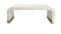 Table basse en os incrusté avec plateau incurvé en faux marbre, design moderne, meuble d'appoint pour salon
