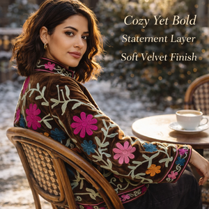 Veste bomber brodée artisanale de qualité supérieure pour femmes, en velours, avec broderie florale - Product Image 3