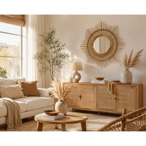 Handcrafted Pine Wood Sunburst <b>Mirror</b> | Wholesale Coastal Chic Wall Decor - Product Image 3
