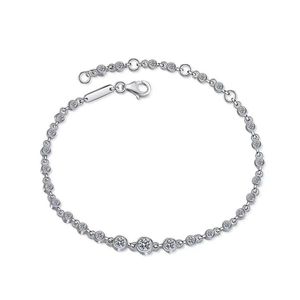 Moissanite Tennis Bracelet Silver Plated Oval Claw Setting Open Link Sparkling Unisex <b>Gift</b> for Anniversary Bridal GRA Certified - Product Image 1