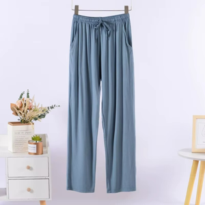 Women Solid <b>Black</b> Knitted Drawstring Sleep Bottoms Casual Full Length Soft Mid Rise Pants Summer Wear - Product Image 3