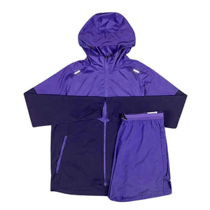 Custom Printing Men's <b>Waterproof</b> Canvas Windbreaker Tracksuit Short <b>Set</b> Wholesale Polyester Zipper Jacket Jogger Two Piece - Product Image 2