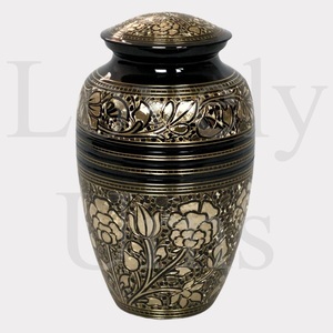 Rose brass cremation urn adult medium <b>keepsake</b> memorial <b>ashes</b> container decorative floral design - Product Image 2