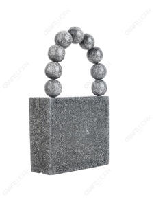 Bolso de mano tipo clutch plateado con purpurina y asa de esferas con cuentas, de diseño, para fiestas y eventos, para compradores mayoristas, OEM y de marca privada - Product Image 2