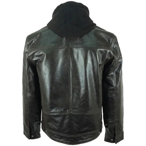 Veste en cuir véritable à capuche marron pour homme - Product Image 2