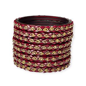 กำไลข้อมือแก้วมุกสีแดงไวน์และสีทองแบบดั้งเดิม ชุบทอง ดีไซน์ทันสมัย พร้อมเคลือบเงาและรายละเอียดประณีต - Product Image 2