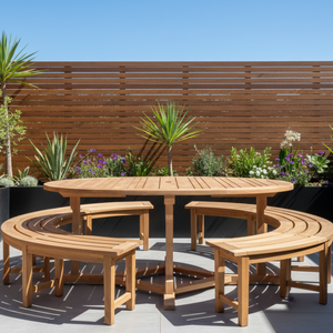 Table de repas d'extérieur pour hôtel, en teck massif, de forme ovale, design contemporain, imperméable, écologique, moderne, simple, pour l'extérieur - Product Image 1