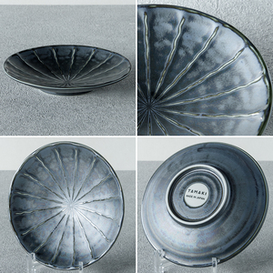 Plato Hondito de Cerámica Negra Resistente al Calor, Estilo Vintage Japonés TAMAKI Ginsai, 5 y 7 Pulgadas, Apilable, para Restaurante y Hogar - Product Image 1