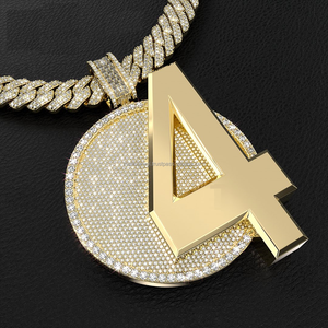 Plaque ronde de luxe Offre Spéciale avec pendentif à 4 chiffres VVS Moissanite diamant glacé Hip Hop argent plaqué or bijoux pour hommes - Product Image 4