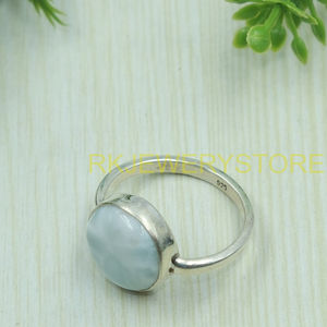 Natural Larimar Gemstone <b>Ring</b> Handmade 925 Sterling Silver Round Cabochon <b>Statement</b> Jewelry Gift for Women Her Unisex Sister Him - Product Image 3