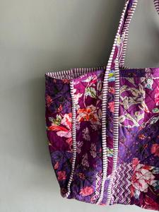 Quilted Cotton Tote Bag Patchwork Floral Shoulder Handbag Zipper Closure Large Capacity for Shopping Travel gift for her - Product Image 2