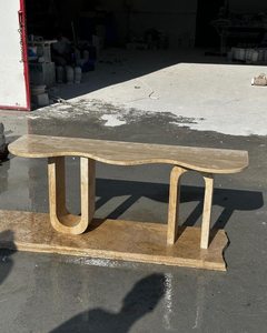 Table d'entrée en marbre travertin fait main, meuble de luxe pour la maison, décoration moderne et élégante, table de couloir - Product Image 2