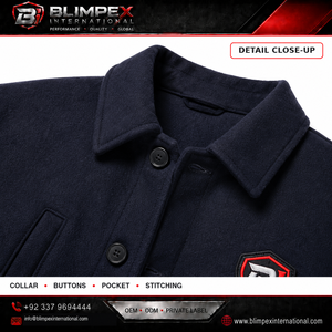 BLIMPEX INTERNATIONAL <b>Men's</b> <b>Navy</b> Woolen Button-Front Crew Neck Jacket Regular Fit Waterproof Windproof <b>Fleece</b> Lining HIGH STREET - Product Image 4