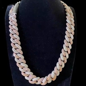 Latest High Quality Hip Hop Rapper Style Link Chain White Gold Tennis Chain with Diamond & <b>Rose</b> Gold Accent Gift for Him - Product Image 1