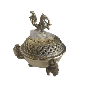 Quemador de incienso de latón fundido con acabado antiguo, diseño fabuloso de calidad superior, color dorado metálico, quemador de incienso decorativo. - Product Image 1